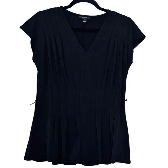 Alfani V-Neck Short Cap Sleeve Pleated Peplum Top Black Small - Picture 1 of 5